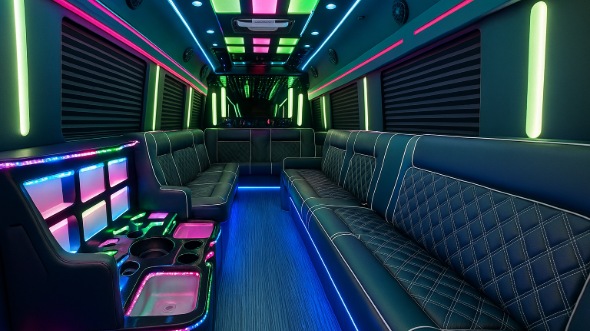 Interior of Charter Bus Company Bridgeport's Party Bus in Bridgeport