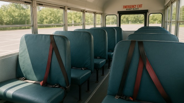 Interior of Charter Bus Company Cambridge's School Bus in Cambridge